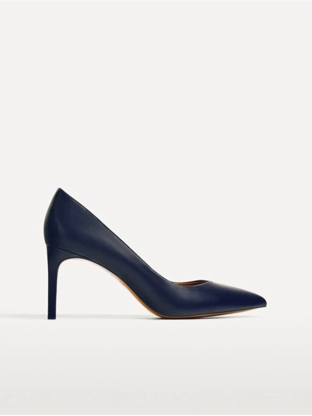 Zara Navy Pointed Toe Leather Pumps - Picture 3 of 14